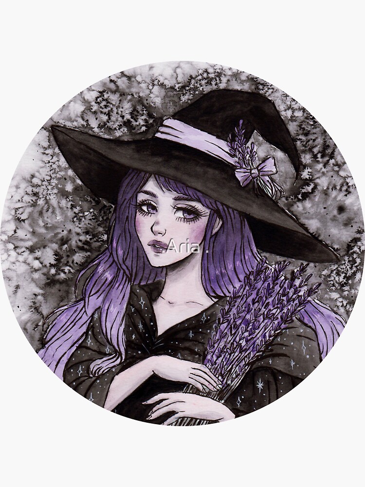 Lavender crystal witch vinyl sticker — Aria-Illustration