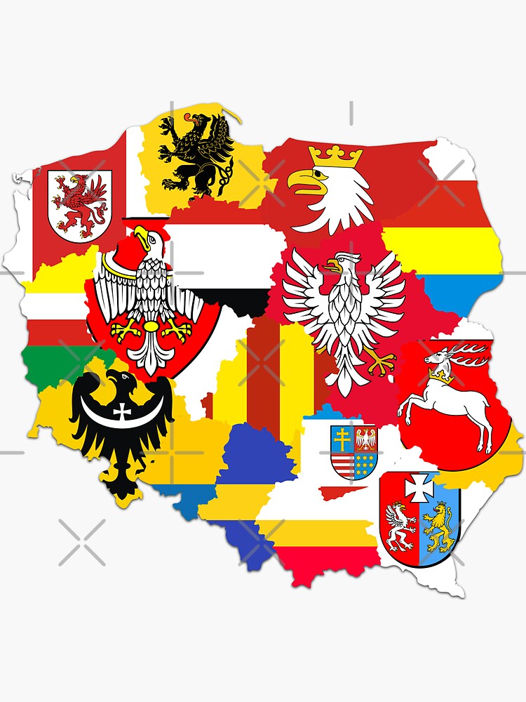 "Polish Regions Flags Map, Poland Flagmap" Sticker for Sale by
