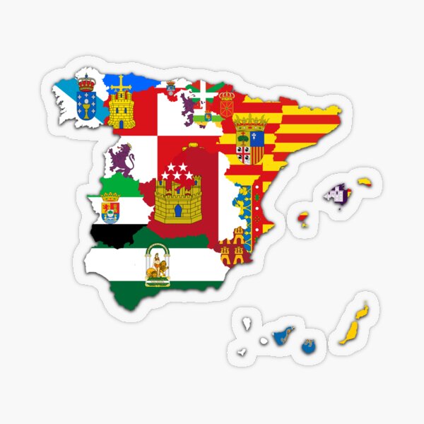 Mapa de banderas de las Comunidades Autónomas españolas, mapa de la bandera de España Pegatina transparente