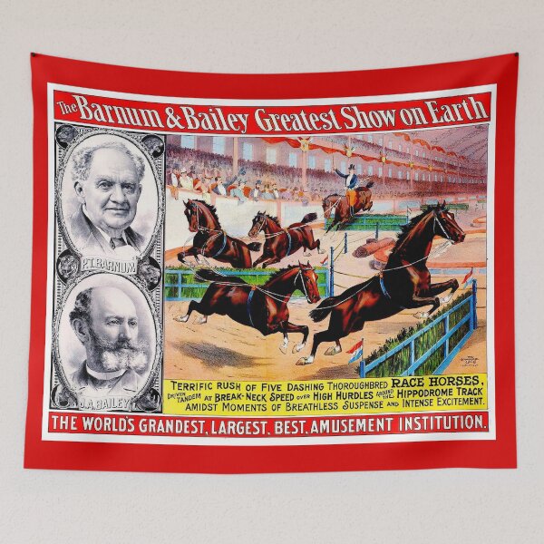 Item preview, BARNUM and BAILEY : Vintage Circus Horse Jumping Advertising Print designed and sold by posterbobs.