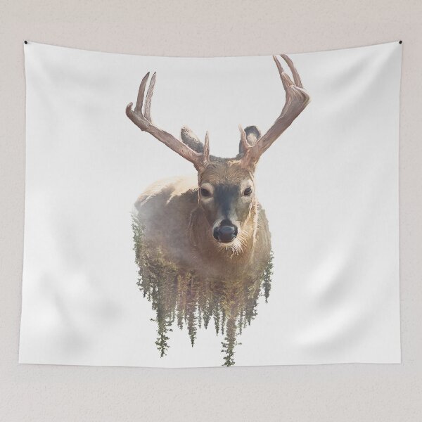 Item preview, Deer and Forest. Watercolor Double Exposure effect on white background designed and sold by svetlanna.