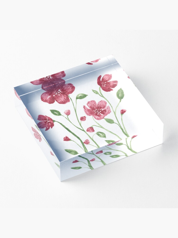 Alternate view of Watercolor flowers - soft red violet petals Acrylic Block