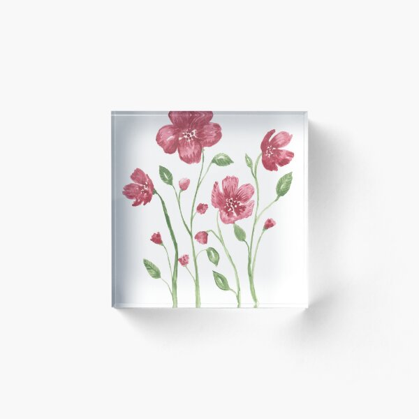 Watercolor flowers - soft red violet petals Acrylic Block