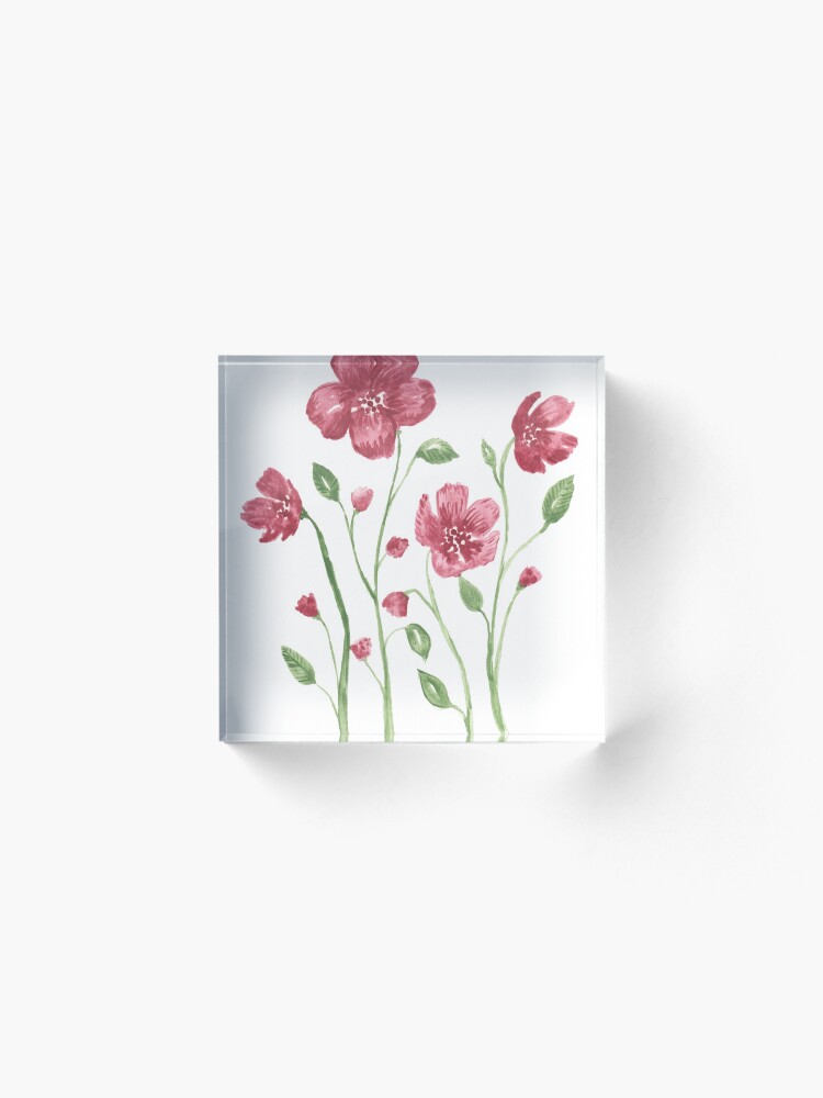 Alternate view of Watercolor flowers - soft red violet petals Acrylic Block