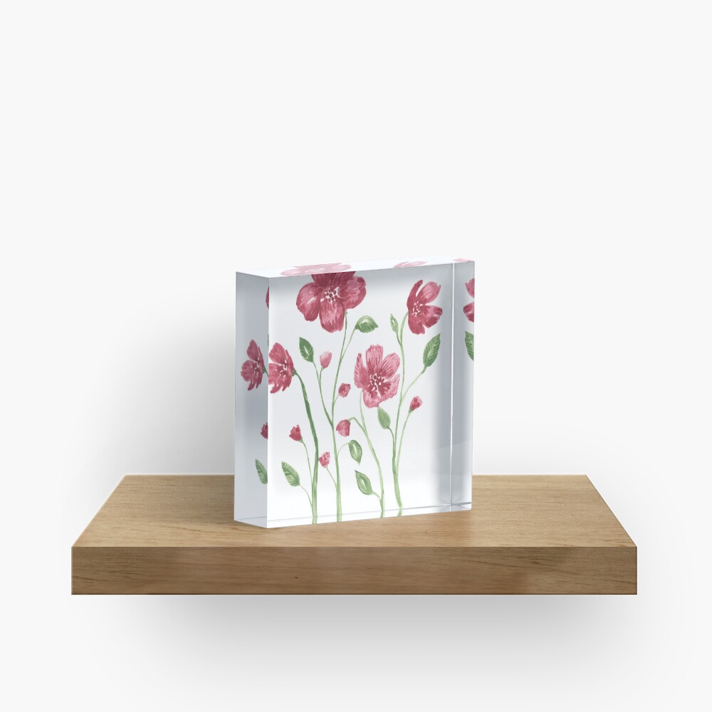 Watercolor flowers - soft red violet petals Acrylic Block