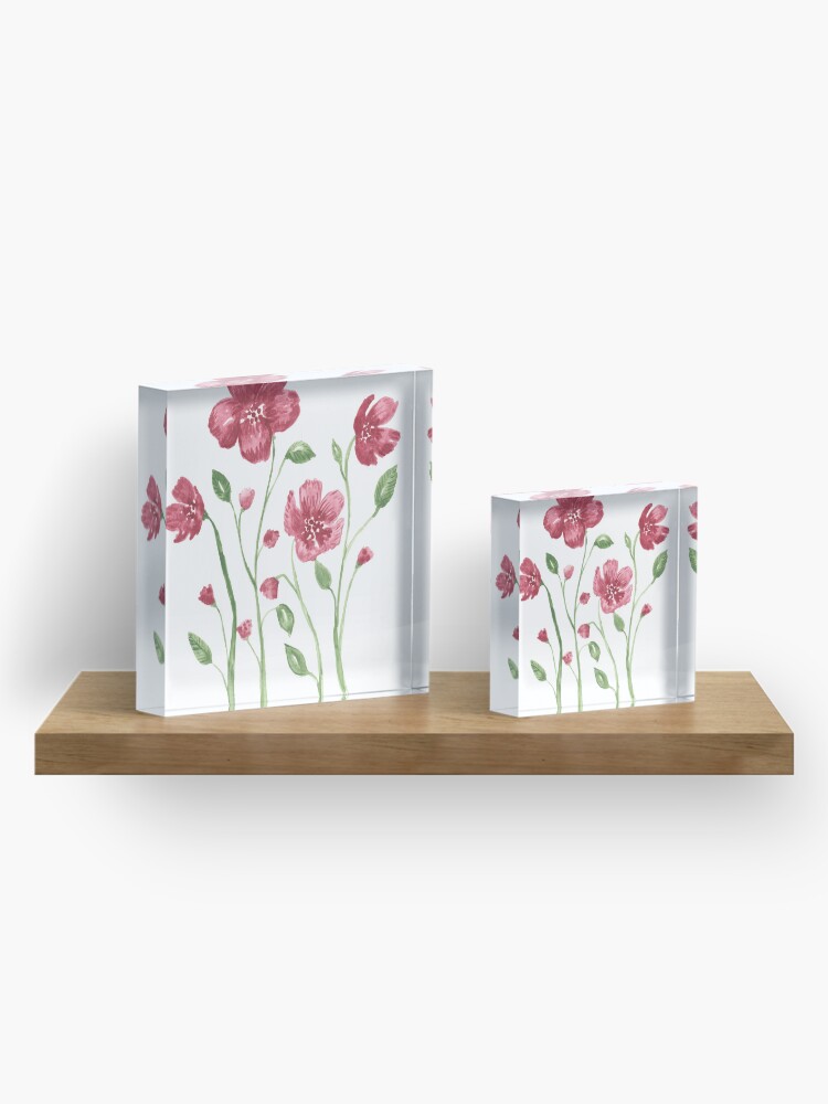 Alternate view of Watercolor flowers - soft red violet petals Acrylic Block
