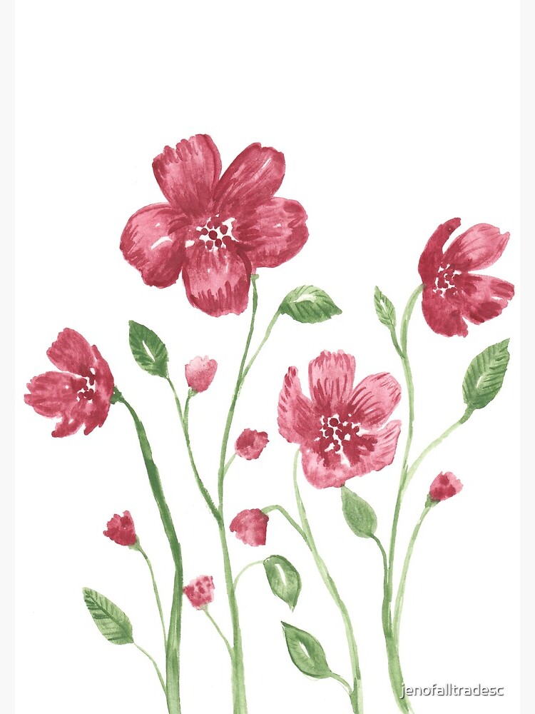 Watercolor flowers - soft red violet petals by jenofalltradesc
