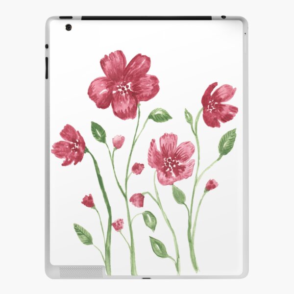 Watercolor flowers - soft red violet petals iPad Skin