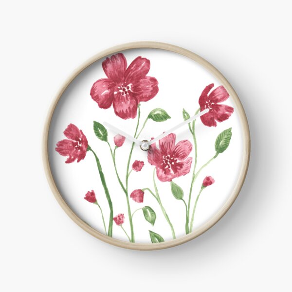 Watercolor flowers - soft red violet petals Clock