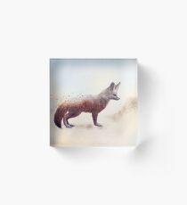 Double exposure of a Fennec Fox and autumn trees and leaves Acrylic Block