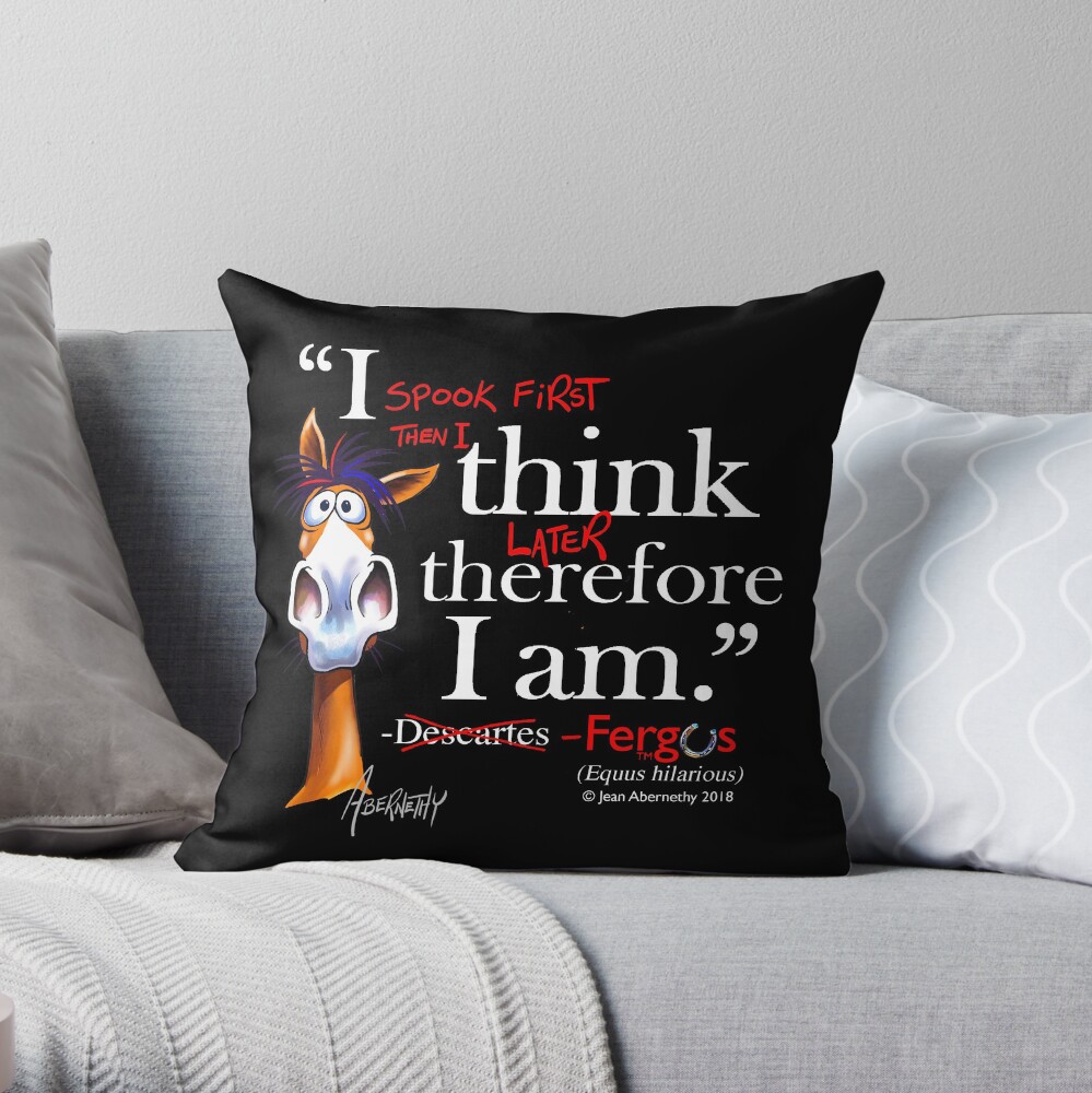 Fergus the Horse: Descartes (white) Throw Pillow
