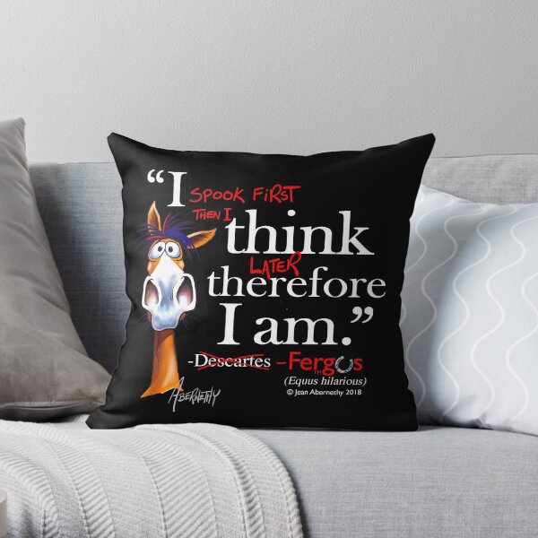 Fergus the Horse: Descartes (white) Throw Pillow