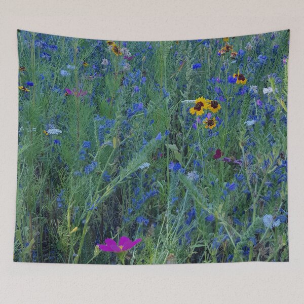 Item preview, Flowers Go Wild in Wimbledon 10 - field of blue and green with a hint of yellow and pink designed and sold by ellenhenry.