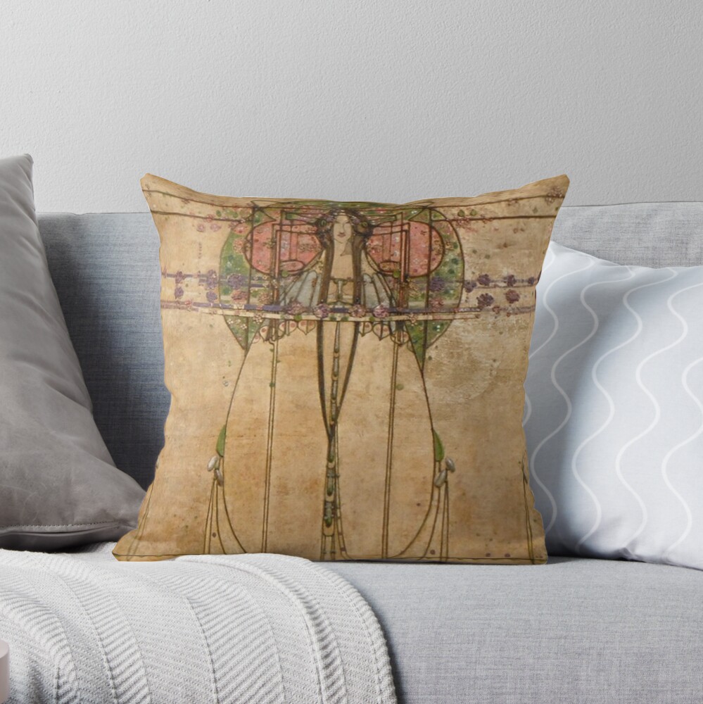 The May Queen. Cropped detail. 1900. Margaret Macdonald Mackintosh. Glasgow Style, Glasgow School. Throw Pillow