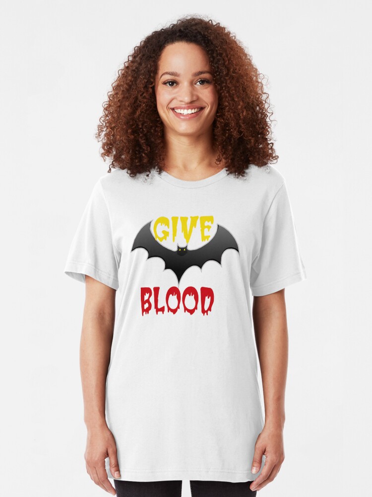 Alternate view of Give Blood Halloween Vampire Bat Slim Fit T-Shirt