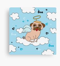 Pug Angel with Wings, Halo Canvas Print