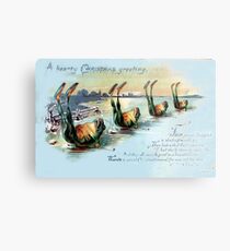 Victorian Christmas Skating Frogs Metal Print