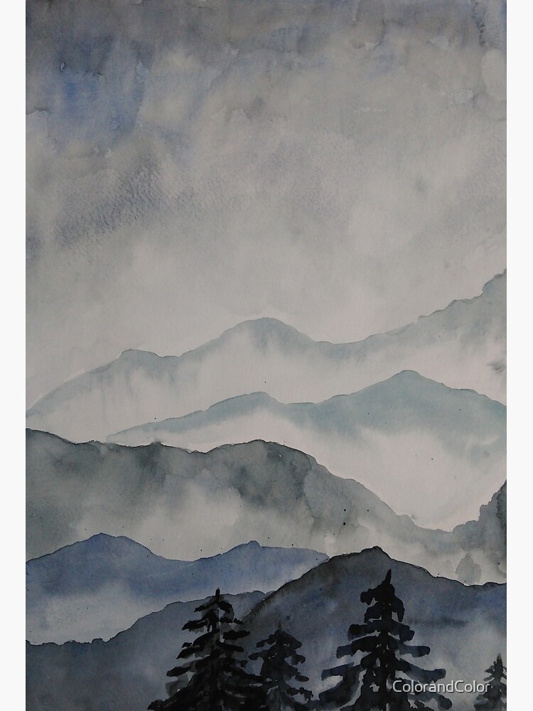 Foggy Mountain Landscape Watercolor Art Board Print By Colorandcolor Redbubble