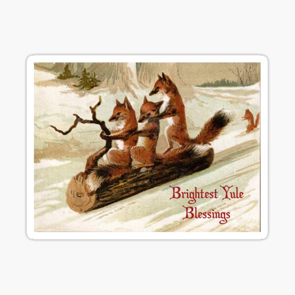 Victorian Sledding Foxes Solstice Greeting Sticker