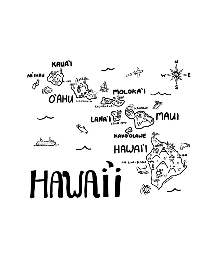 Black And White Hawaii Map - Elaina Mariellen