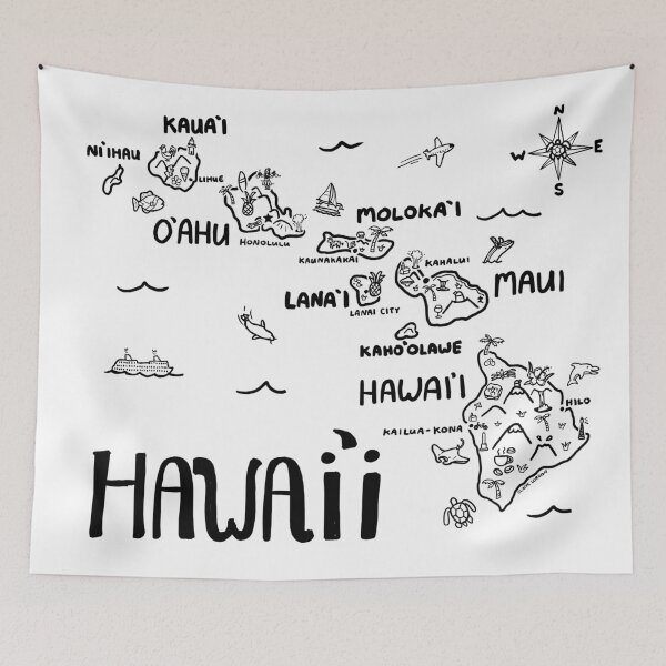 Item preview, Hawaii Illustrated Map Black and White designed and sold by Claire Lordon.