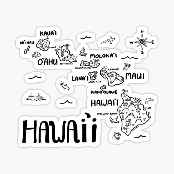 Item preview, Hawaii Illustrated Map Black and White designed and sold by Claire Lordon.