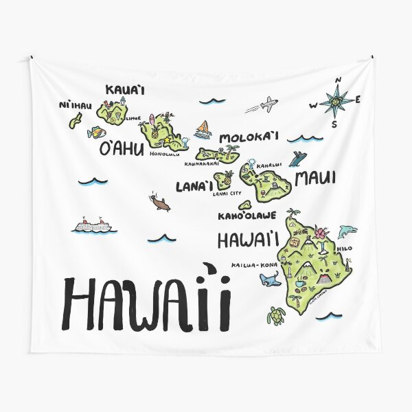 Hawaii Illustrated Map Full Color Tapestry