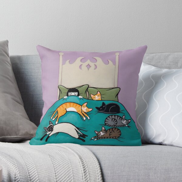 Bed Time with Cats Throw Pillow