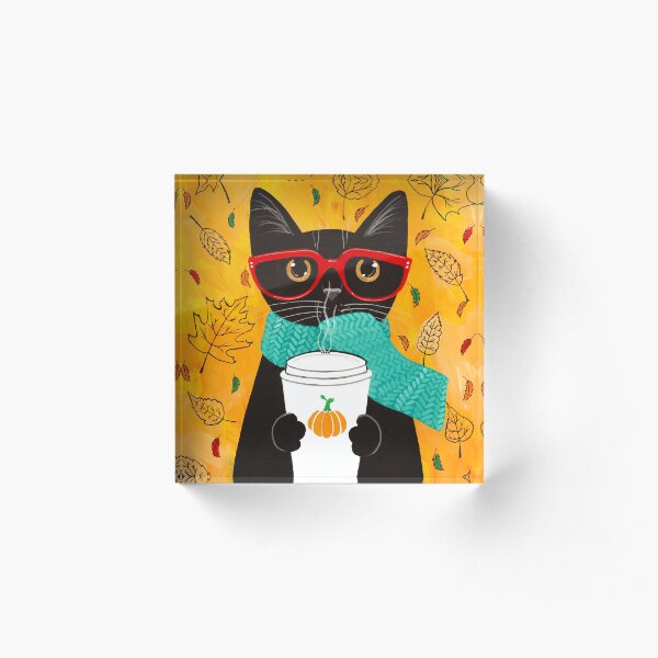 Pumpkin Coffee Cat Acrylic Block