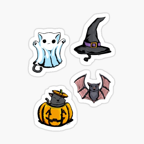 Cute Halloween Cat Kitten Bat Pattern Sticker
