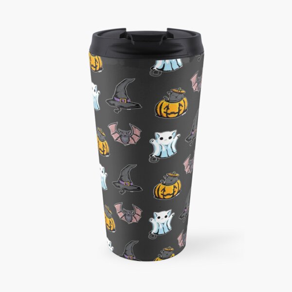 Cute Halloween Cat Kitten Bat Pattern Travel Mug