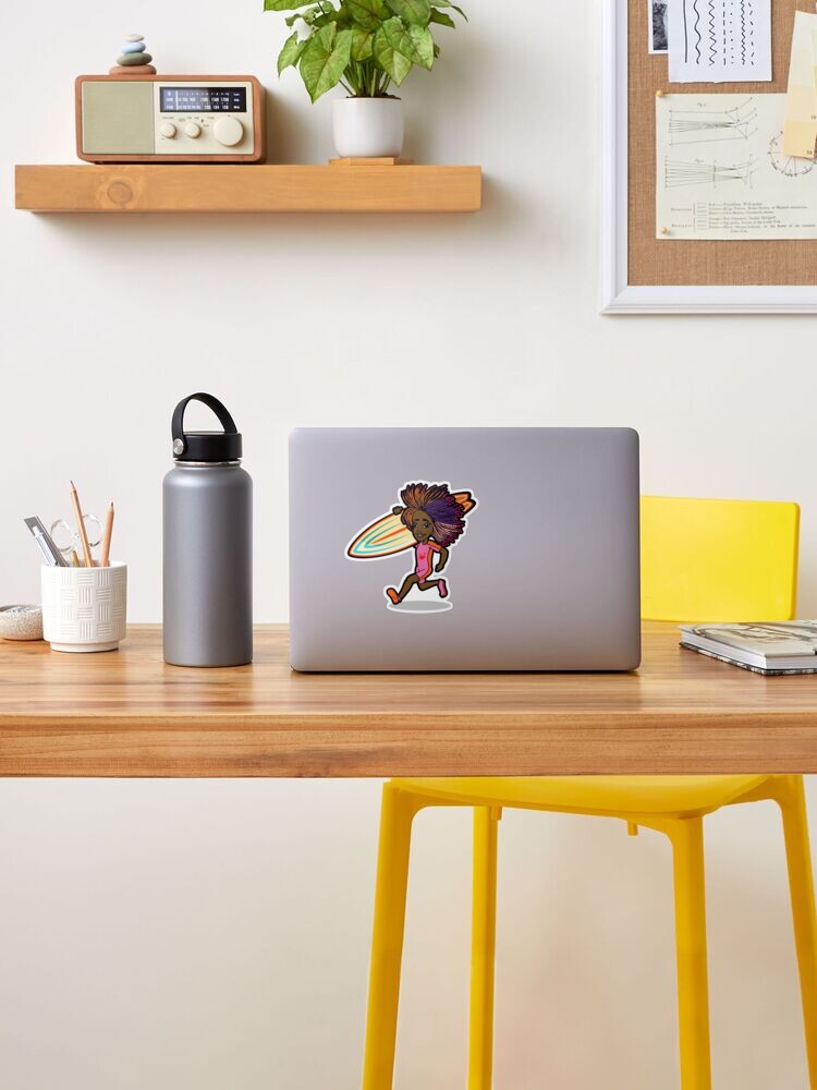 Alternate view of Braids and Beads Cute Surfer Girl in Pink Sticker