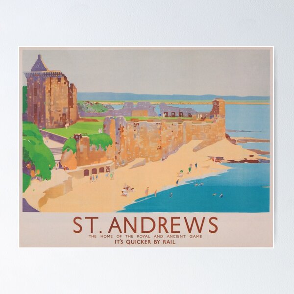 Item preview, St. Andrews Scotland Vintage Travel Poster designed and sold by vintagevivian.