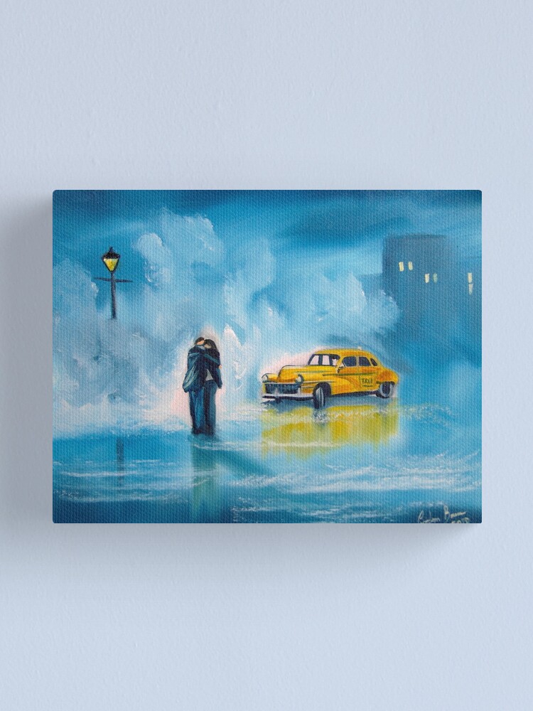 Alternate view of The reunion RAINY DAY COUPLE YELLOW TAXI CAB Canvas Print