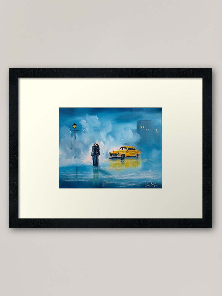 Alternate view of The reunion RAINY DAY COUPLE YELLOW TAXI CAB Framed Art Print