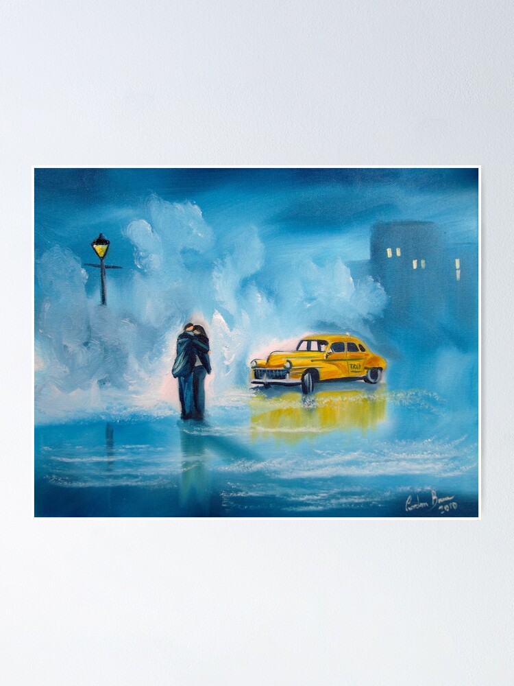 Alternate view of The reunion RAINY DAY COUPLE YELLOW TAXI CAB Poster