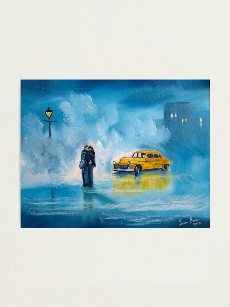 Alternate view of The reunion RAINY DAY COUPLE YELLOW TAXI CAB Photographic Print