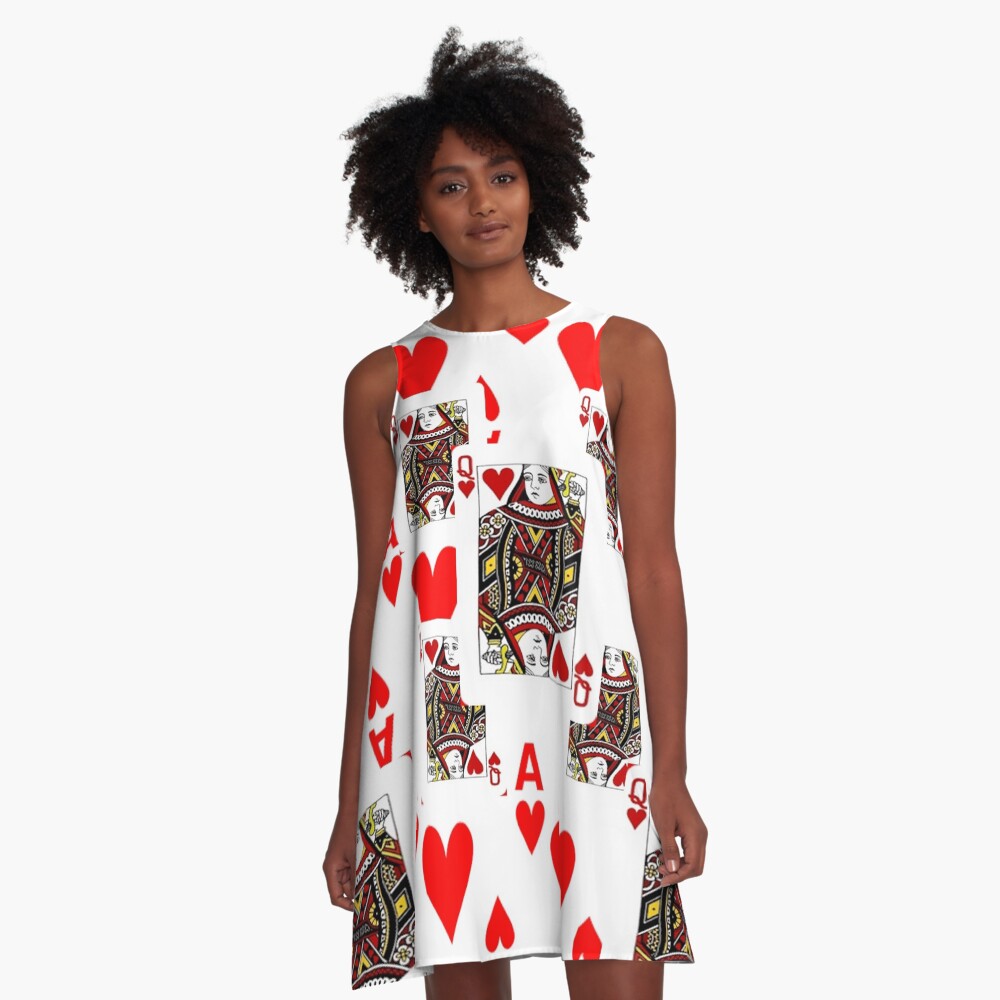 RED QUEEN OF HEARTS & ACES PLAYING CARDS ARTWORK A-Line Dress