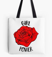 Girl Power Gift For Woman Cool Red Rose Feminist Gift Tote Bag