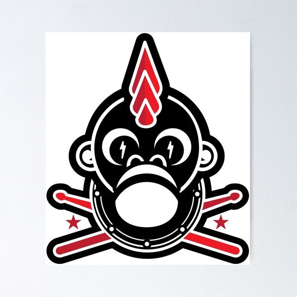 Item preview, Punk Monkey with Spike Mohawk Drumsticks Stars Lightning Bolt Eyes designed and sold by J Teachey.