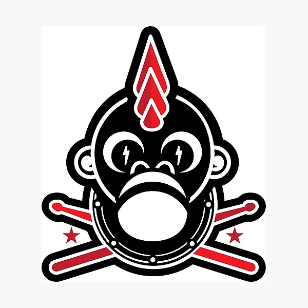 Item preview, Punk Monkey with Spike Mohawk Drumsticks Stars Lightning Bolt Eyes designed and sold by J Teachey.