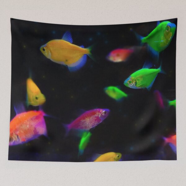 Item preview, Neon Long-Fin Tetra Fish - Swimming in Dark Black Water designed and sold by Sirieht.