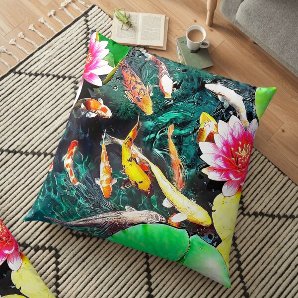 Koi and Water Lilies Floor Pillow