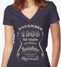 November 1968 Sunshine Hurricane - 50 Years of Being Awesome Women's Fitted V-Neck T-Shirt