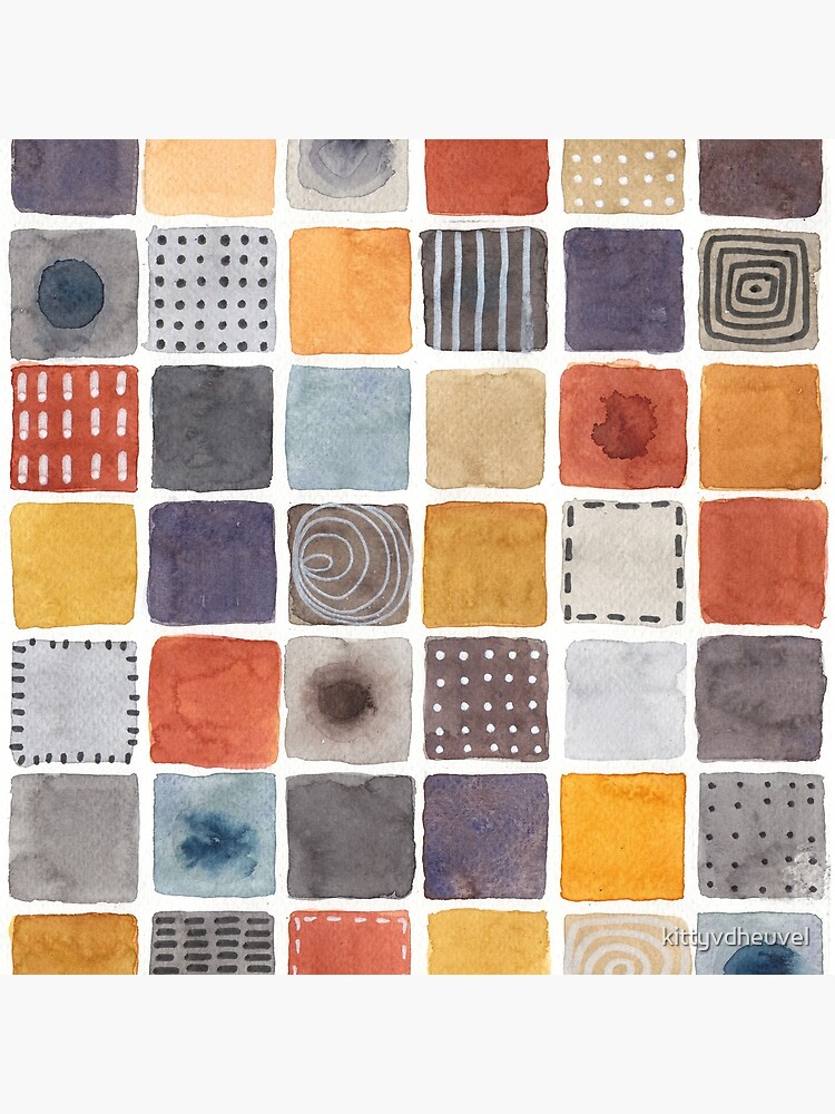 Neutrals squares watercolor painting by kittyvdheuvel