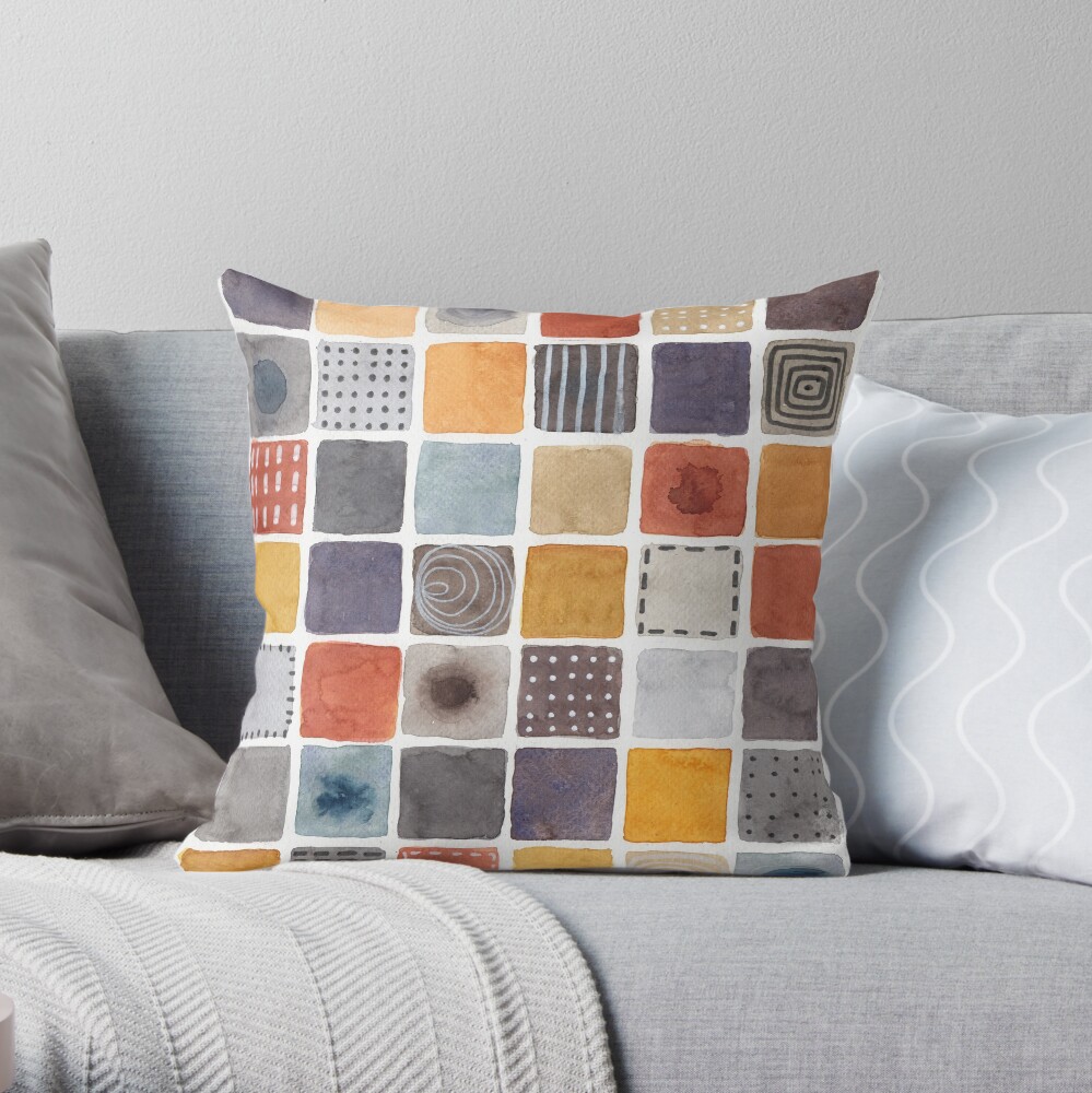 Neutrals squares watercolor painting Throw Pillow