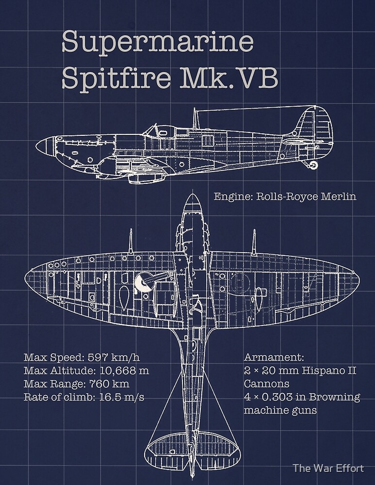  Supermarine Spitfire Blueprint by Grayhanch Redbubble