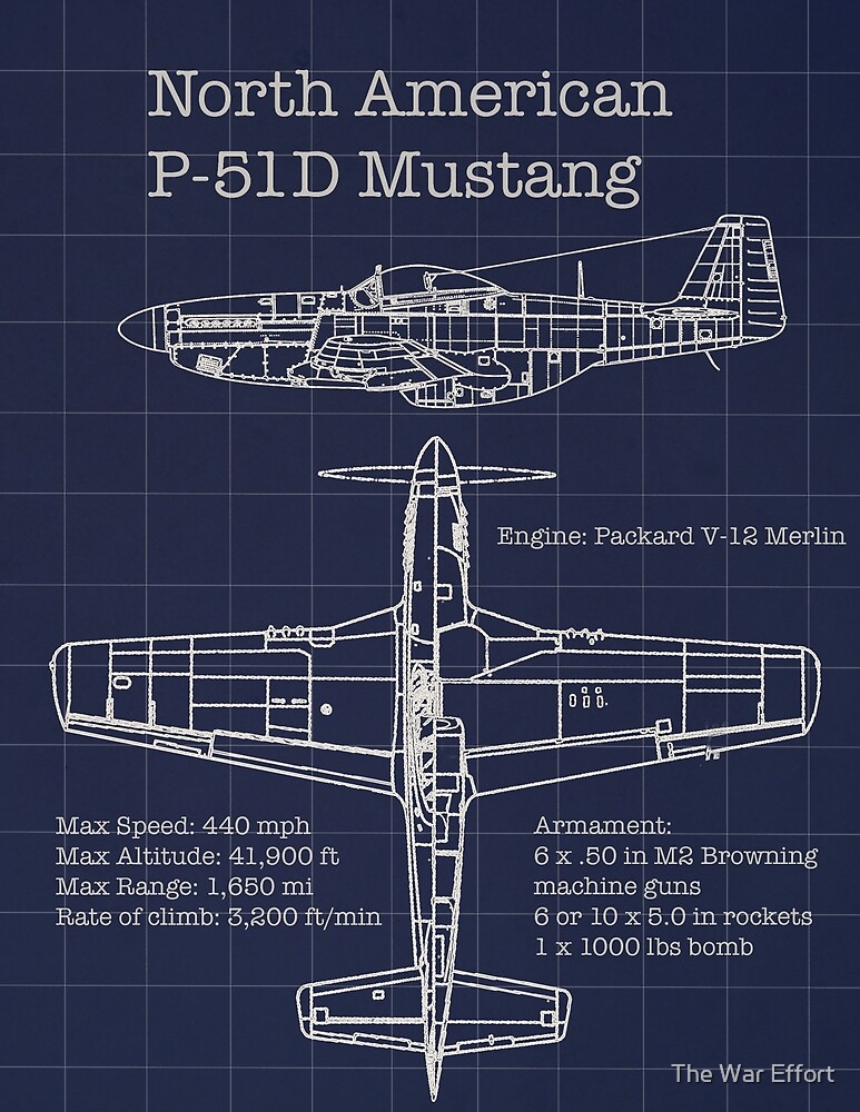 “North American P-51 Mustang Blueprint” by Grayhanch | Redbubble