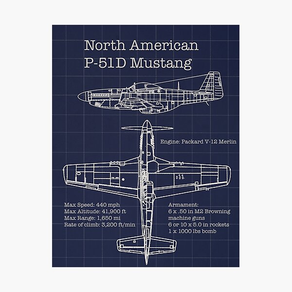 North American P-51 Mustang Blueprint Photographic Print