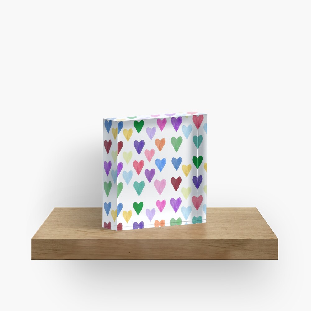 Watercolor Hearts Pattern Acrylic Block